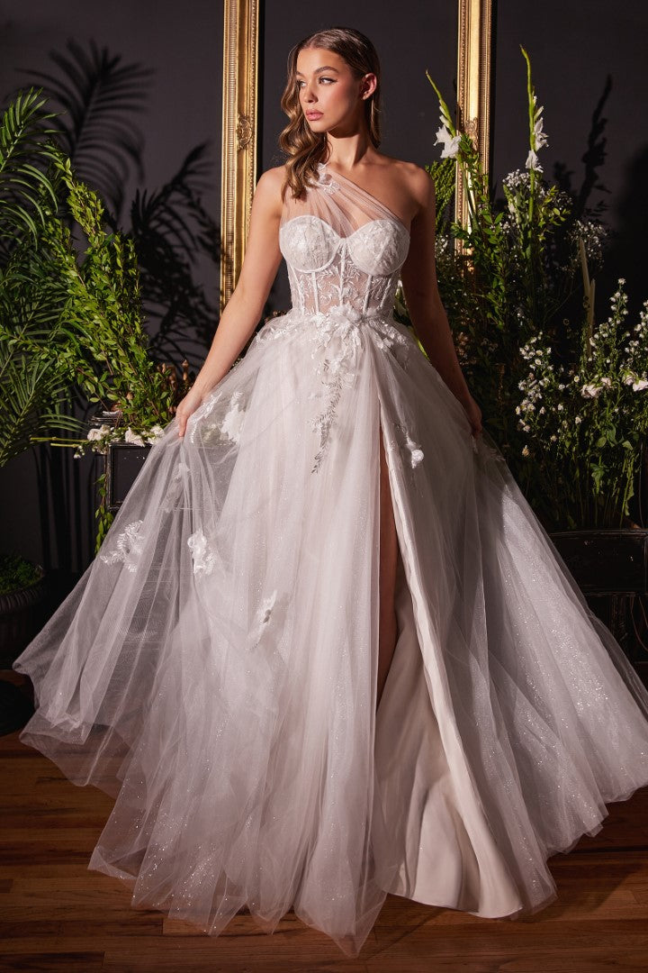 one shoulder floral wedding dress Tulle Floor Length Dress One Shoulder 3D Flowers Embroidery