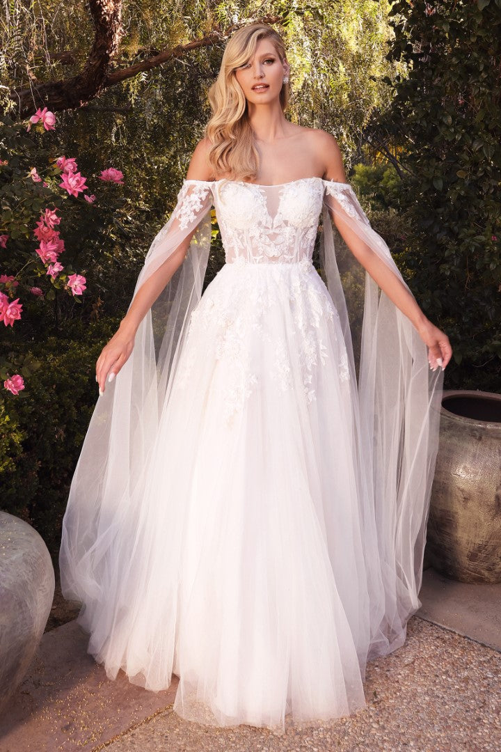 The Kinsley Floral Embroidered Long Cape Gown with A-line Skirt