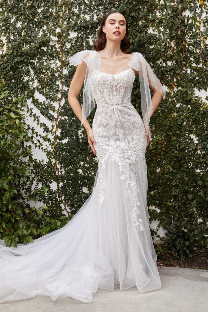 The Violet White Long Sleeveless Lace Appliqué Dress with Fitted Skirt