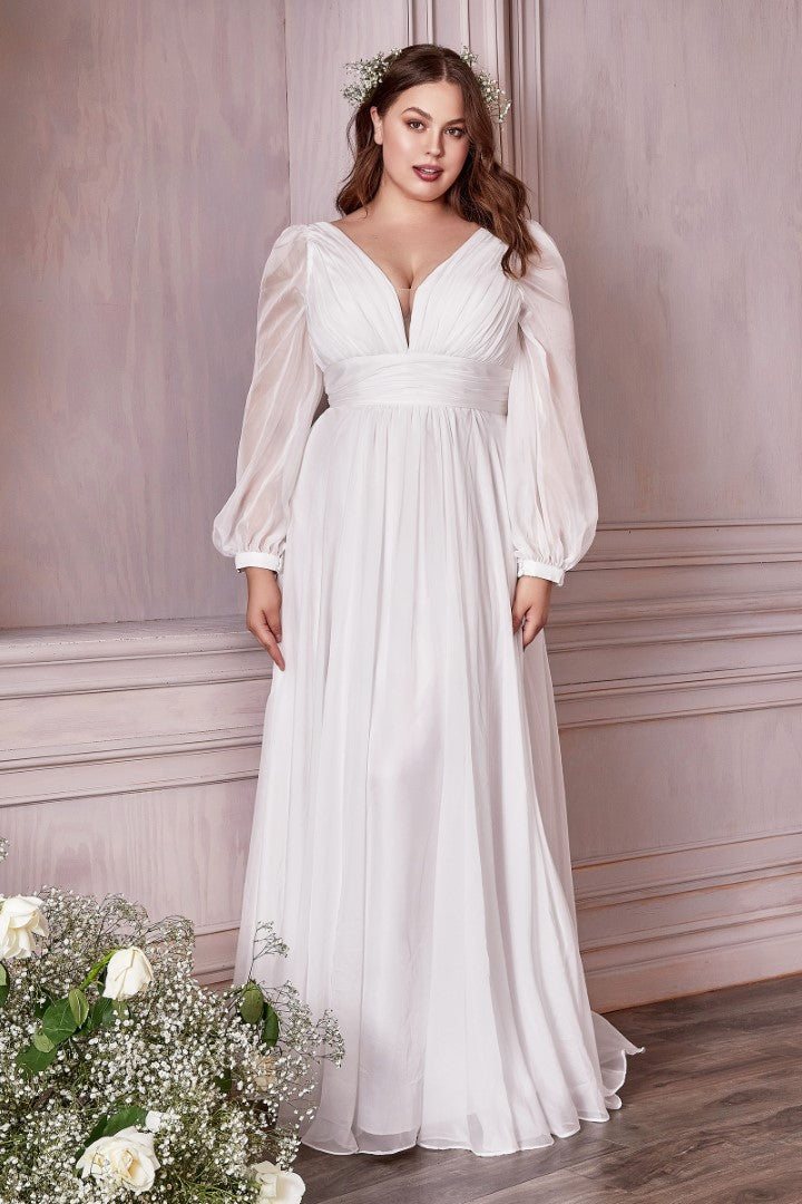 The Layla White Long Sleeve Chiffon Gown