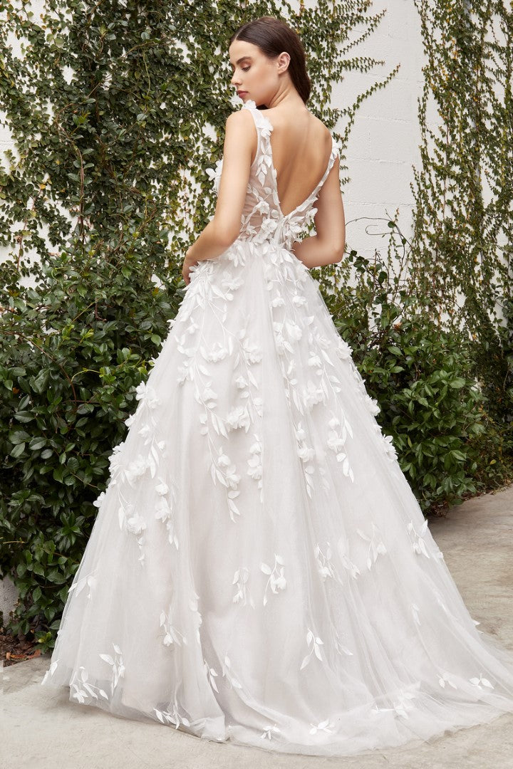 The Ruby 3D floral applique long sleeveless off White dress with A-line skirt 2 The Ruby 3D floral applique long sleeveless off White dress with A-line skirt 2