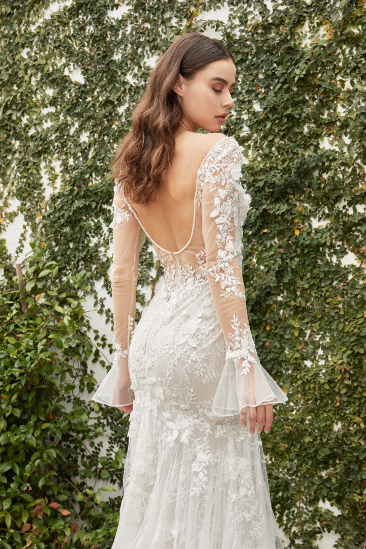 The Delilah floral embroidered White long sleeve lace gown with fitted skirt 16 The Delilah floral embroidered White long sleeve lace gown with fitted skirt 16