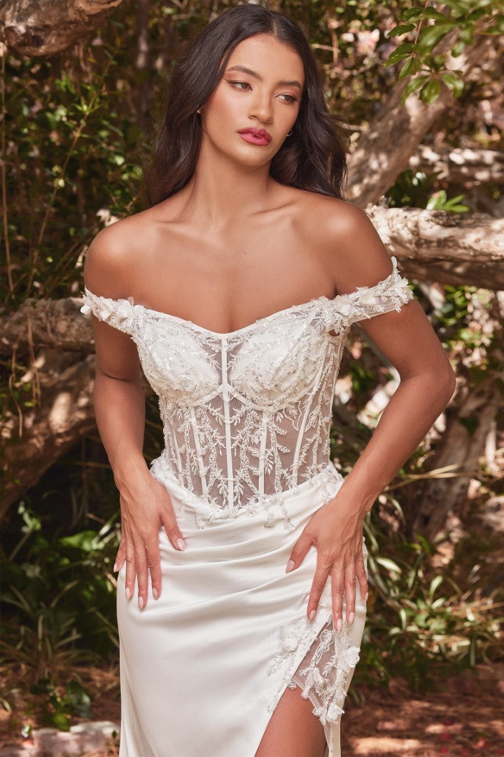 The Chloe White Fitted 3D Floral Gown