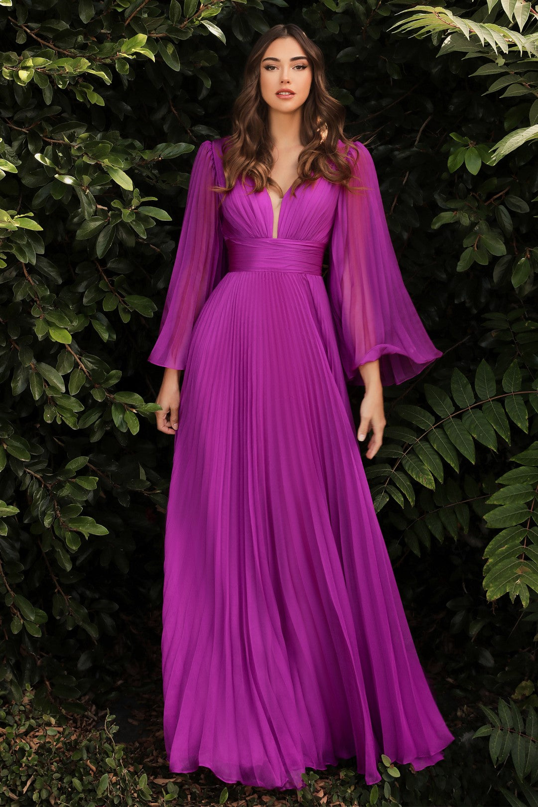 The Andréa Pleated Belle Sleeve Gown