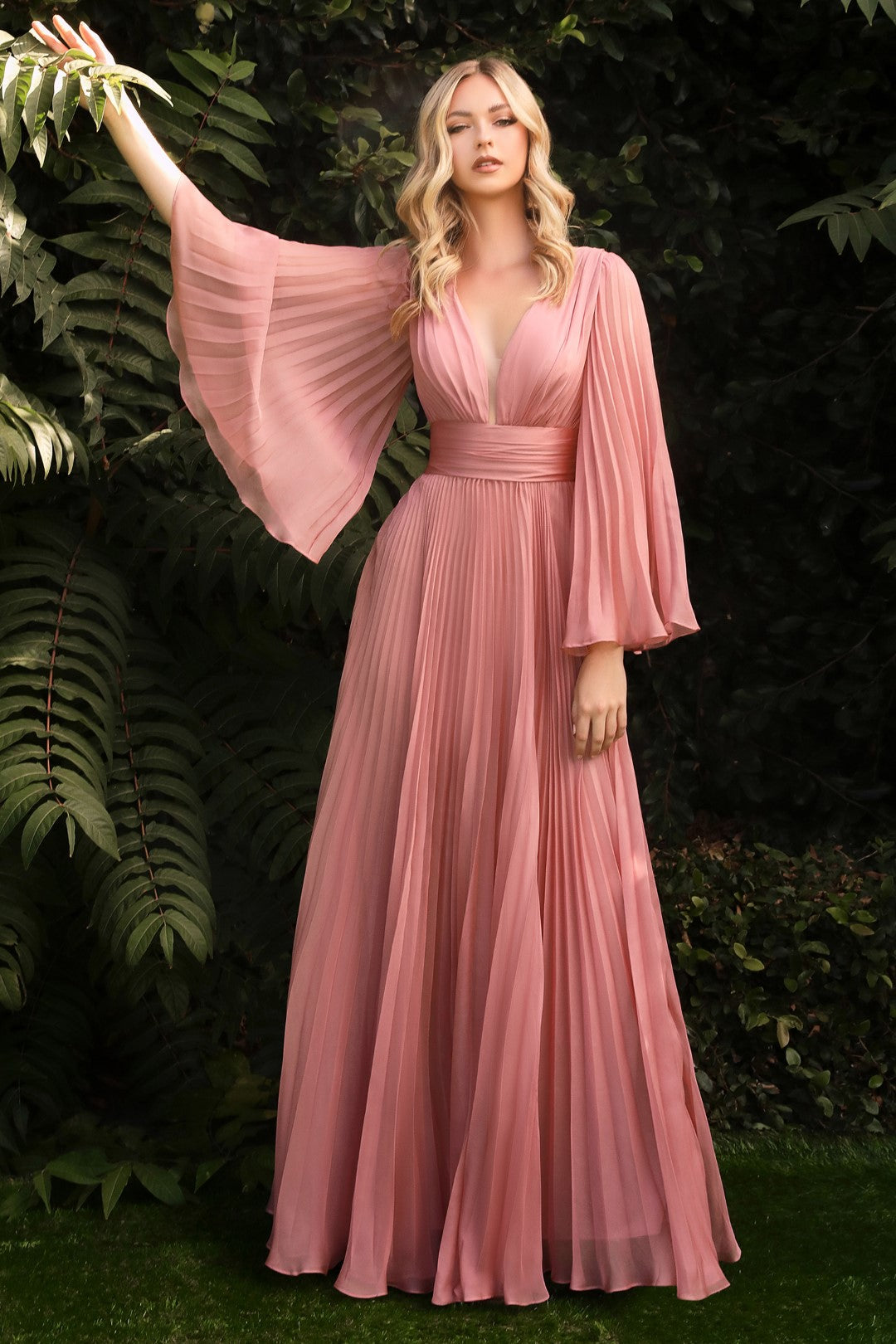 The Andréa Pleated Belle Sleeve Gown