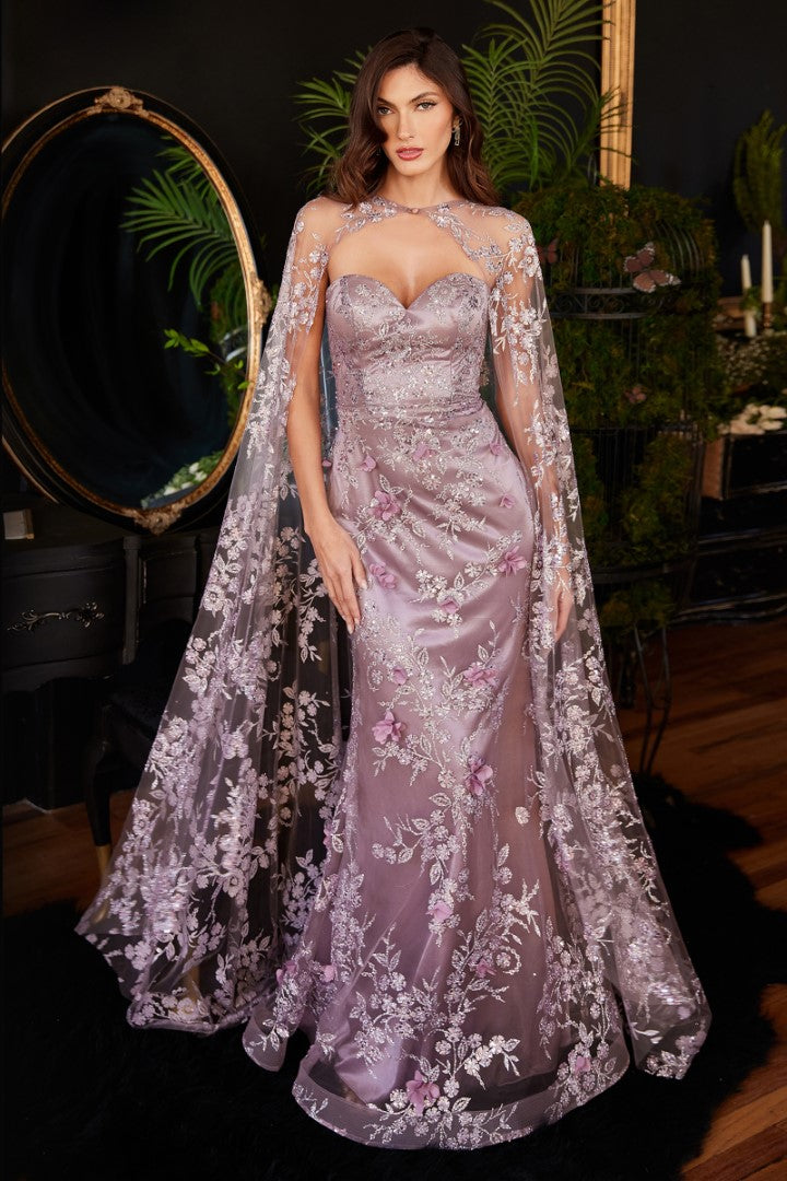 The Francesca Glitter Fitted Strapless Cape Gown 4 / Dusty Rose Pink The Francesca Glitter Fitted Strapless Cape Gown 4 / Dusty Rose Pink