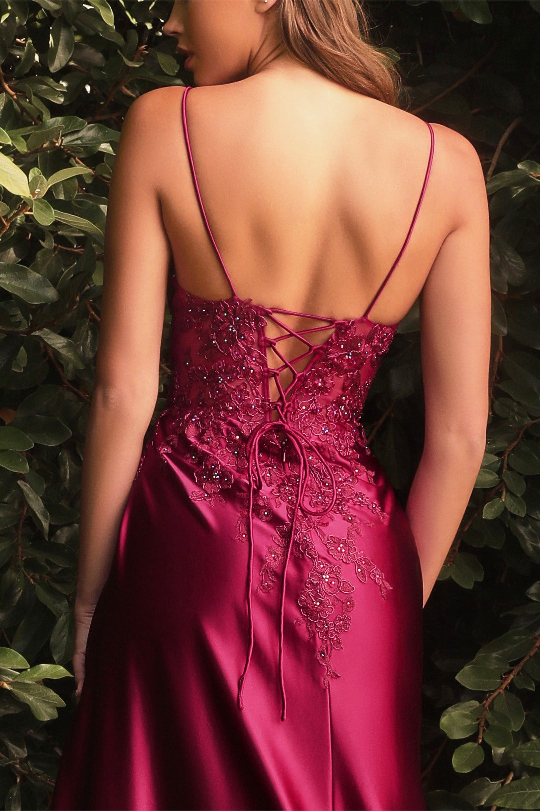 The Zarita Lace Applique Satin Gown