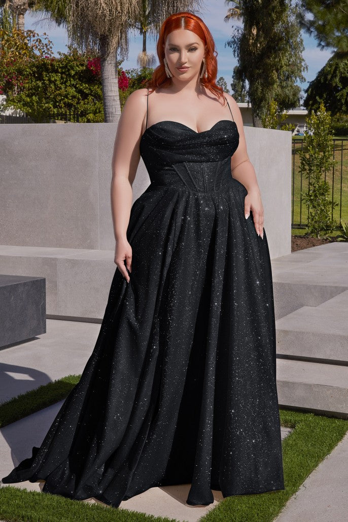 The Amelia Plus Size Glitter Cowl A-line Gown Black / 24 The Amelia Plus Size Glitter Cowl A-line Gown Black / 24