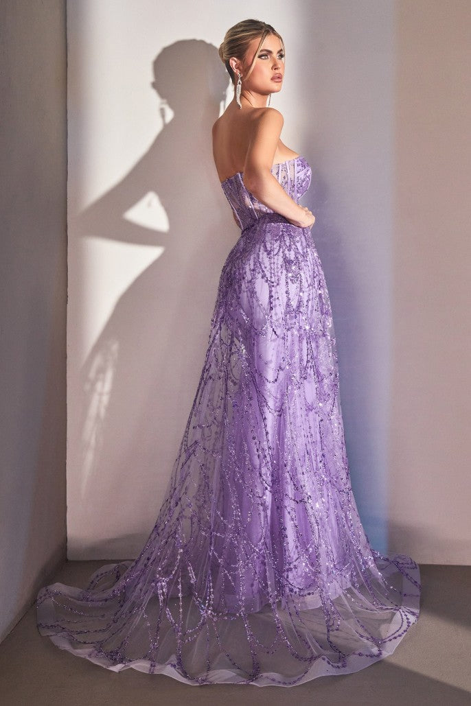 The Jaylani Glitter Fitted Strapless Overskirt Gown