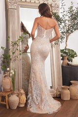 The Cleo Embellished Silver & Nude Gown