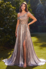 The Erin One Shoulder Metallic Pleated Gown