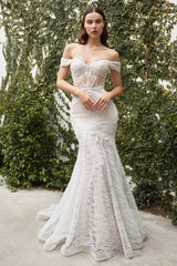 The Jolie White long off the shoulder lace mermaid Gown