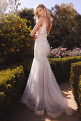 The VIka Floral Embroidered Long Sleeveless off white gown with mermaid skirt