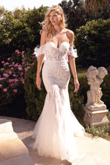 The Sereia white long feathered corset style gown