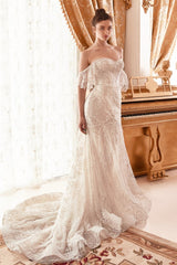 The Everly Embroidered Lace Long Strapless Gown with Fitted Mermaid Skirt
