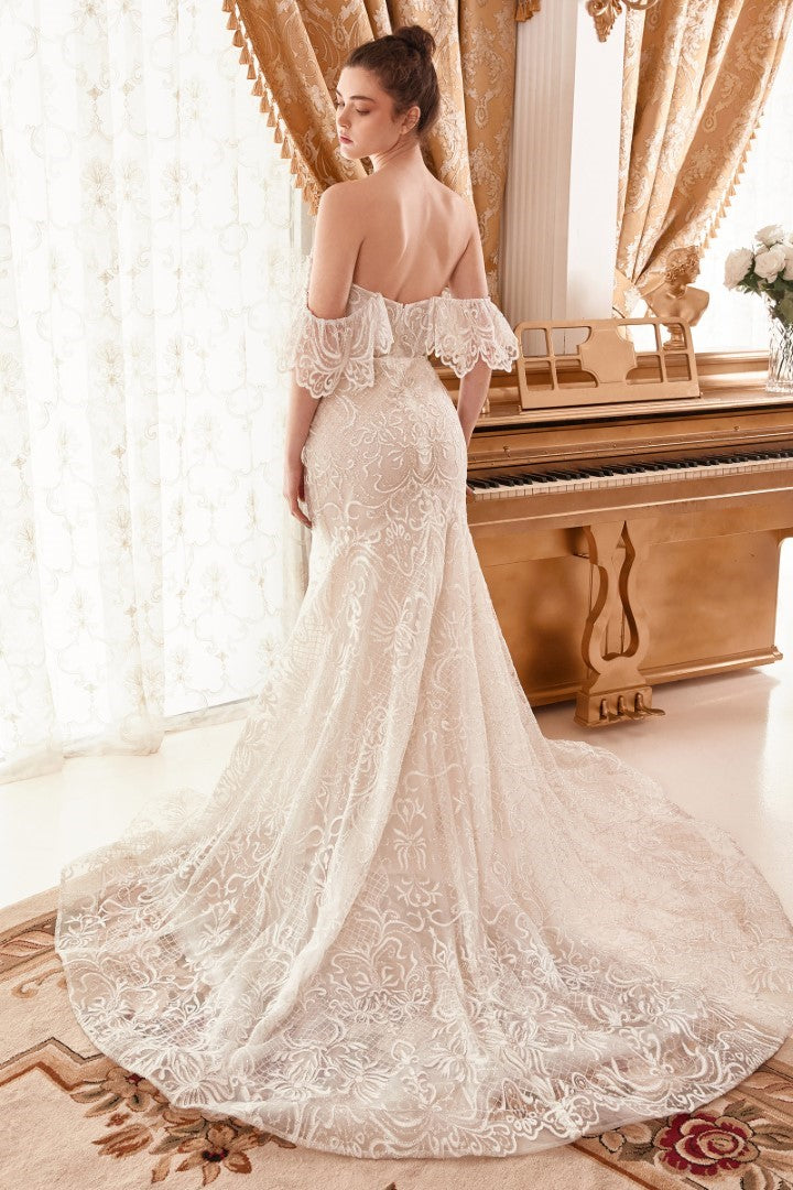The Everly Embroidered Lace Long Strapless Gown with Fitted Mermaid Skirt