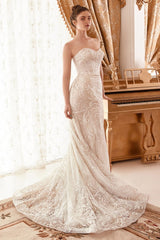 The Everly Embroidered Lace Long Strapless Gown with Fitted Mermaid Skirt