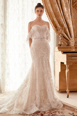 The Everly Embroidered Lace Long Strapless Gown with Fitted Mermaid Skirt