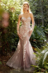 The Leilani Glass beaded long strapless dress with fitted mermaid skirt