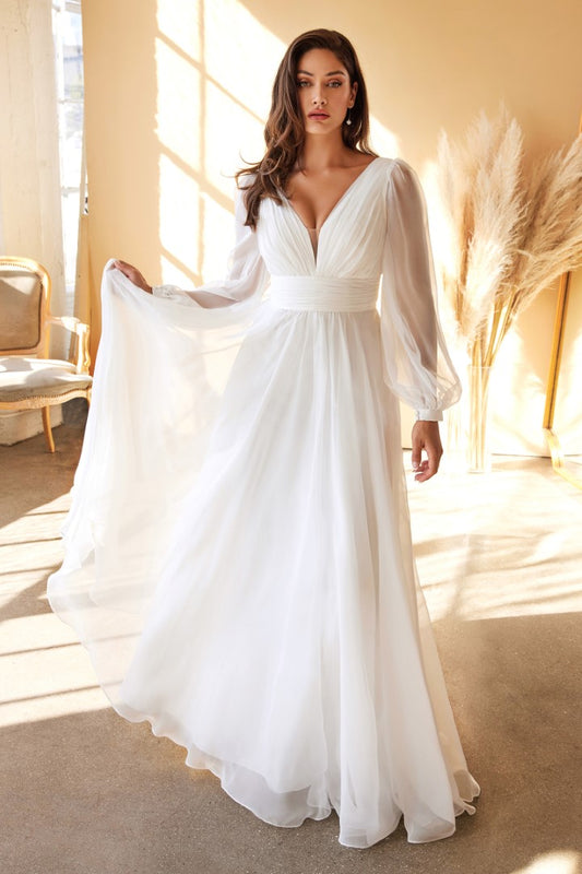 The Layla White Long Sleeve Chiffon Gown