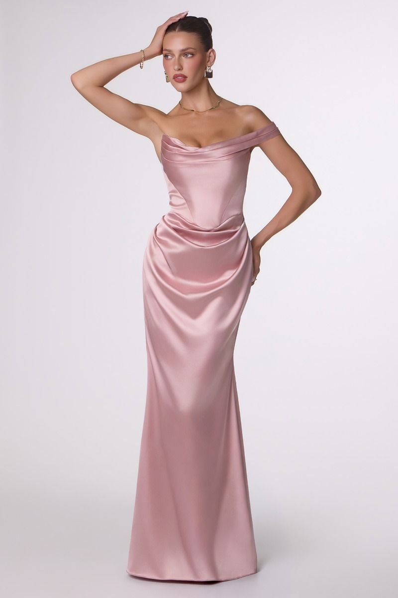 The Bridget Satin Fitted One Shoulder Gown by Amoris T727
