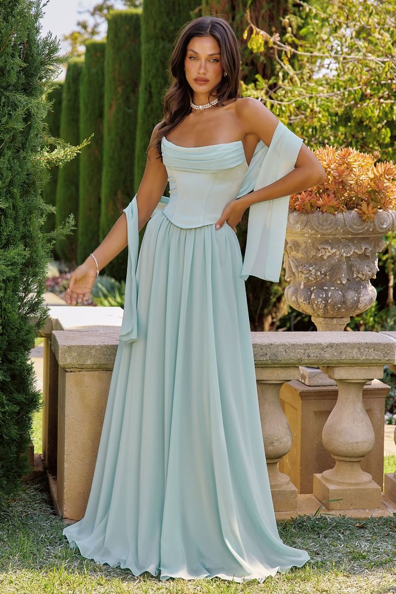 The Camille Chiffon Strapless A-line Gown by Amoris T741
