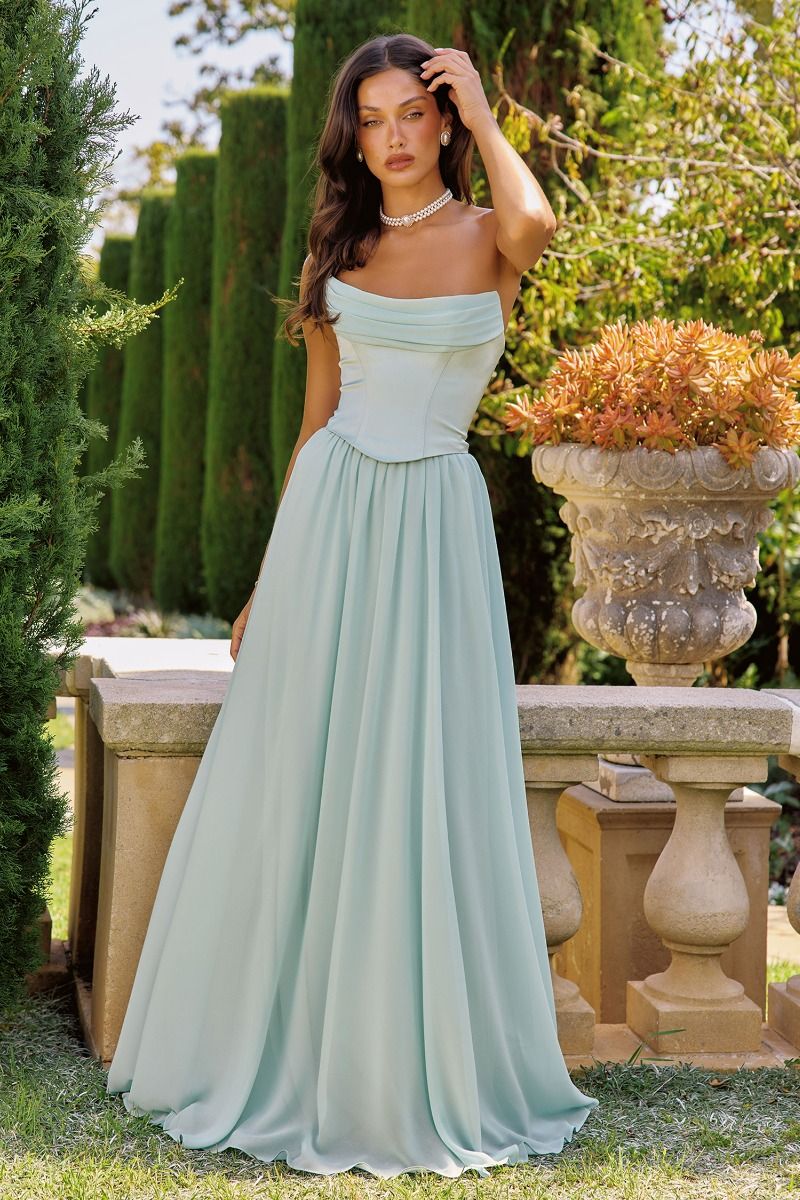 The Camille Chiffon Strapless A-line Gown by Amoris T741
