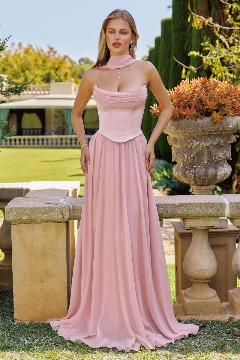The Camille Chiffon Strapless A-line Gown by Amoris T741