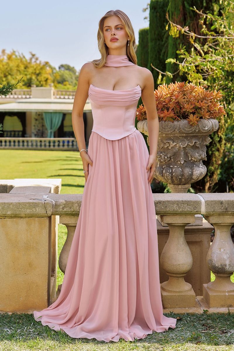 The Camille Chiffon Strapless A-line Gown by Amoris T741