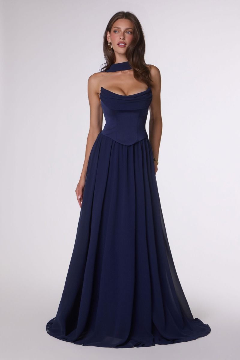 The Camille Chiffon Strapless A-line Gown by Amoris T741