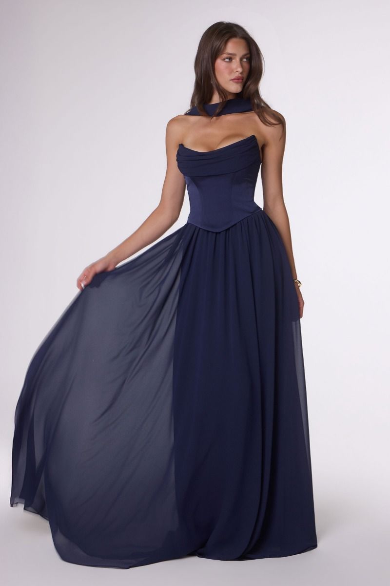 The Camille Chiffon Strapless A-line Gown by Amoris T741