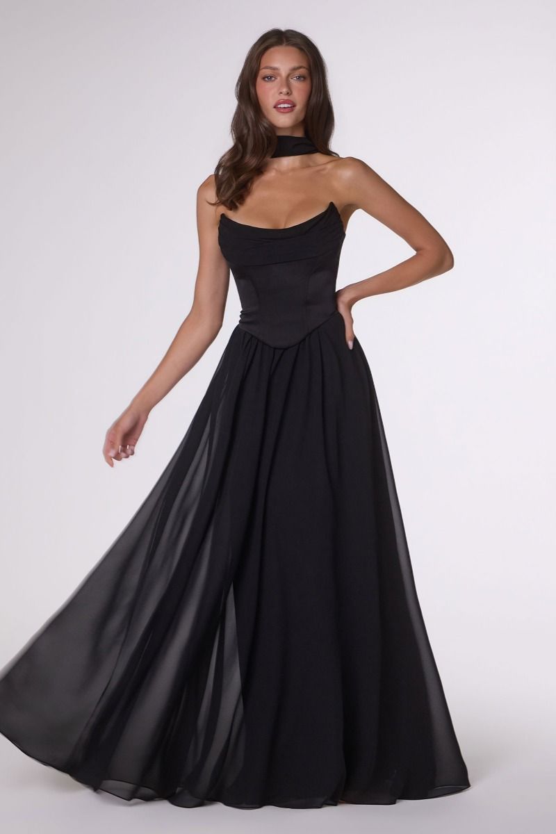 The Camille Chiffon Strapless A-line Gown by Amoris T741