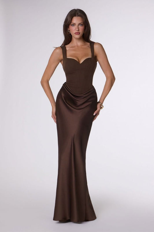 The Seraphina Satin Fitted Sleeveless Gown by Amoris T742