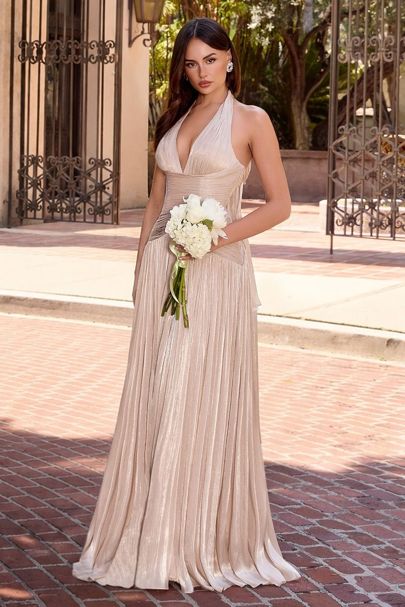 The Licinia Chiffon Halter A-line Slit Gown by Ladivine CD412