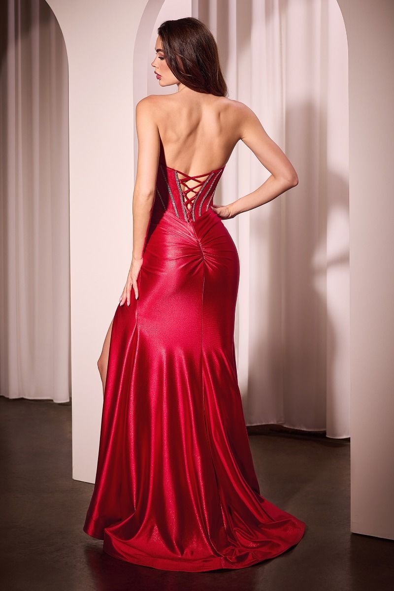 The Aubrielle Strapless Lave Up Bodice Satin Fitted Gown