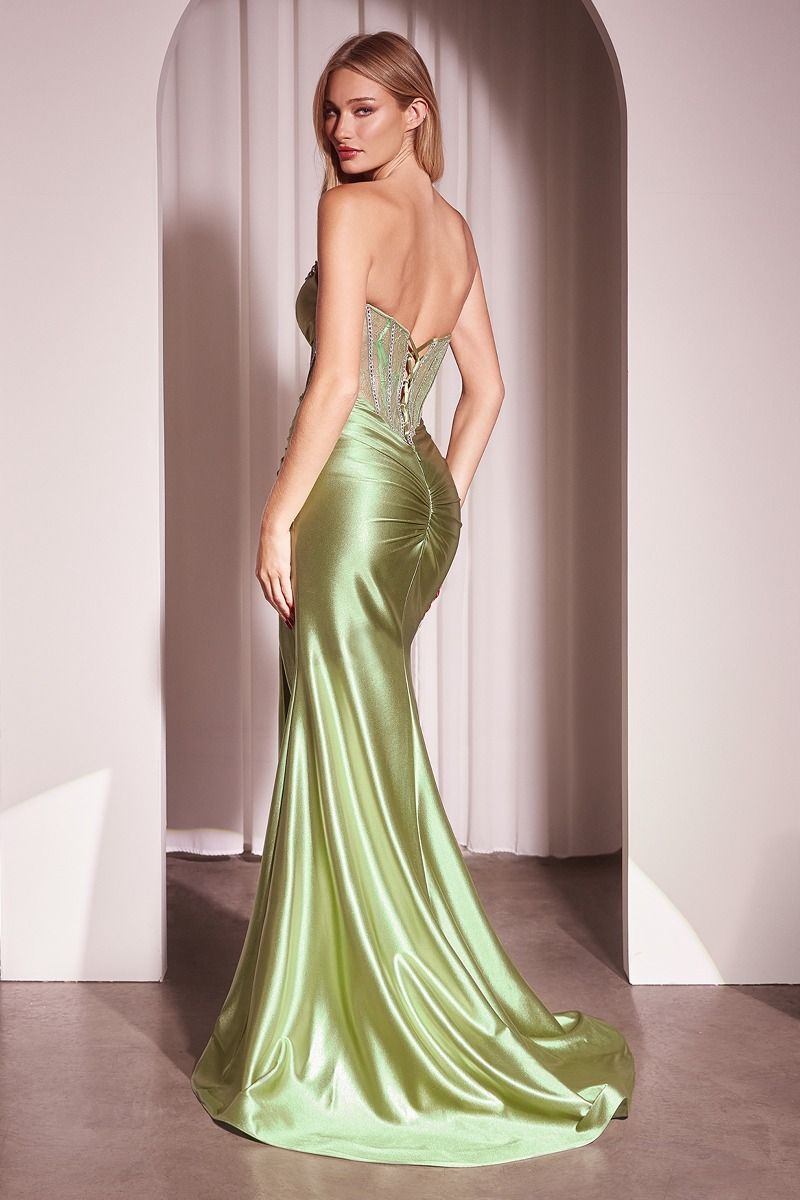 The Aubrielle Strapless Lave Up Bodice Satin Fitted Gown