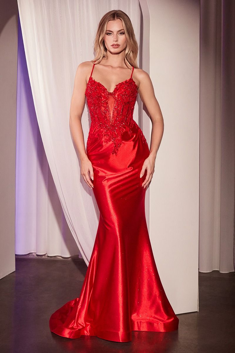 The Meara Embellished Lace & Satin Fitted Gown