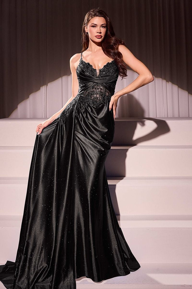 The Zya Fitted Satin & Lace Evening Gown