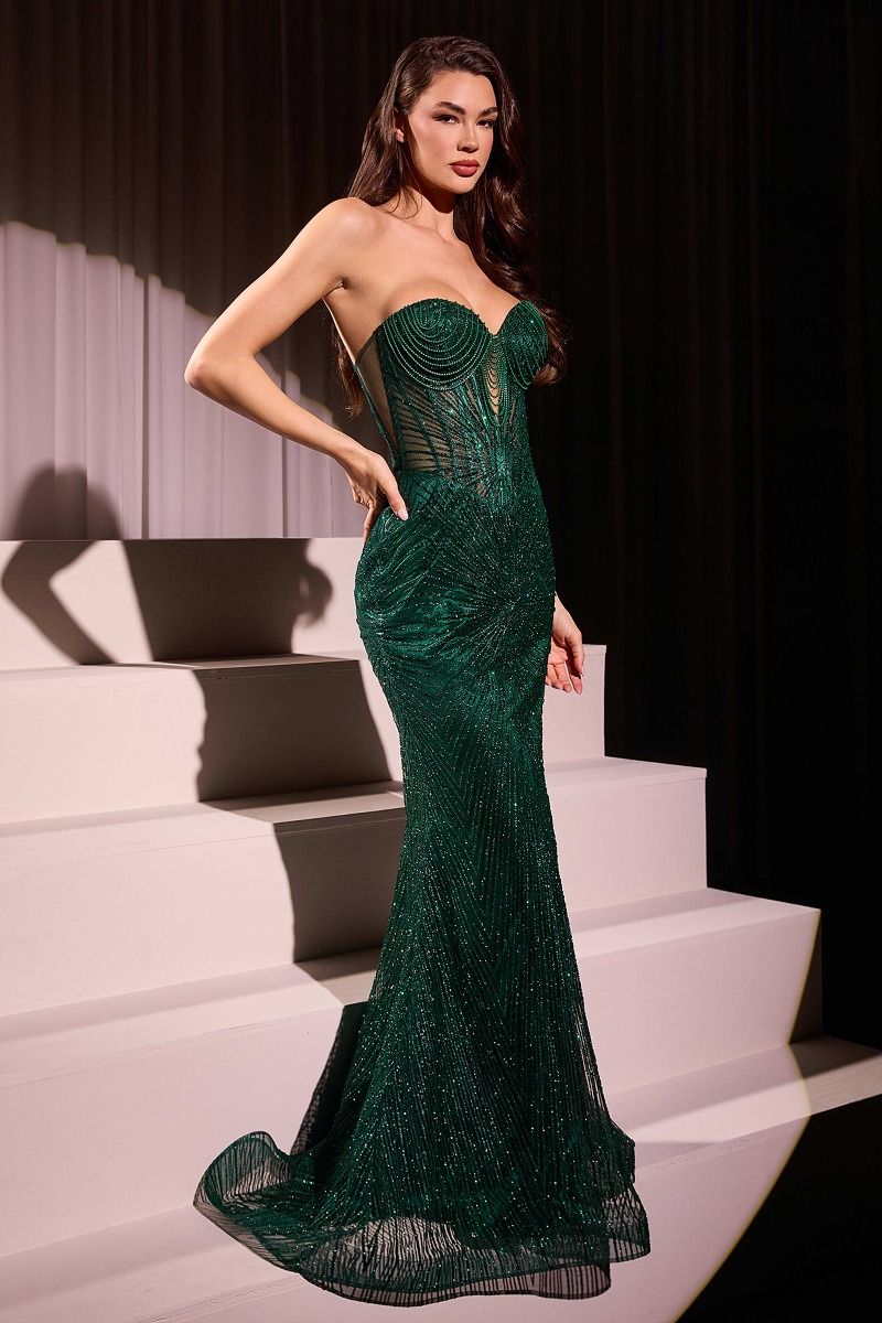 The Celestia Beaded Strapless Corset Mermaid Dress by Ladivine J871