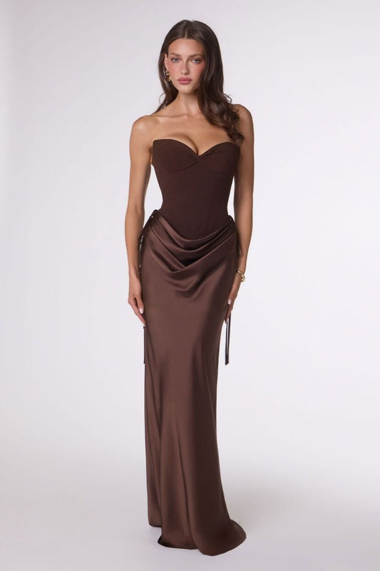 The Petra Satin Strapless Convertible Gown by Amoris T747
