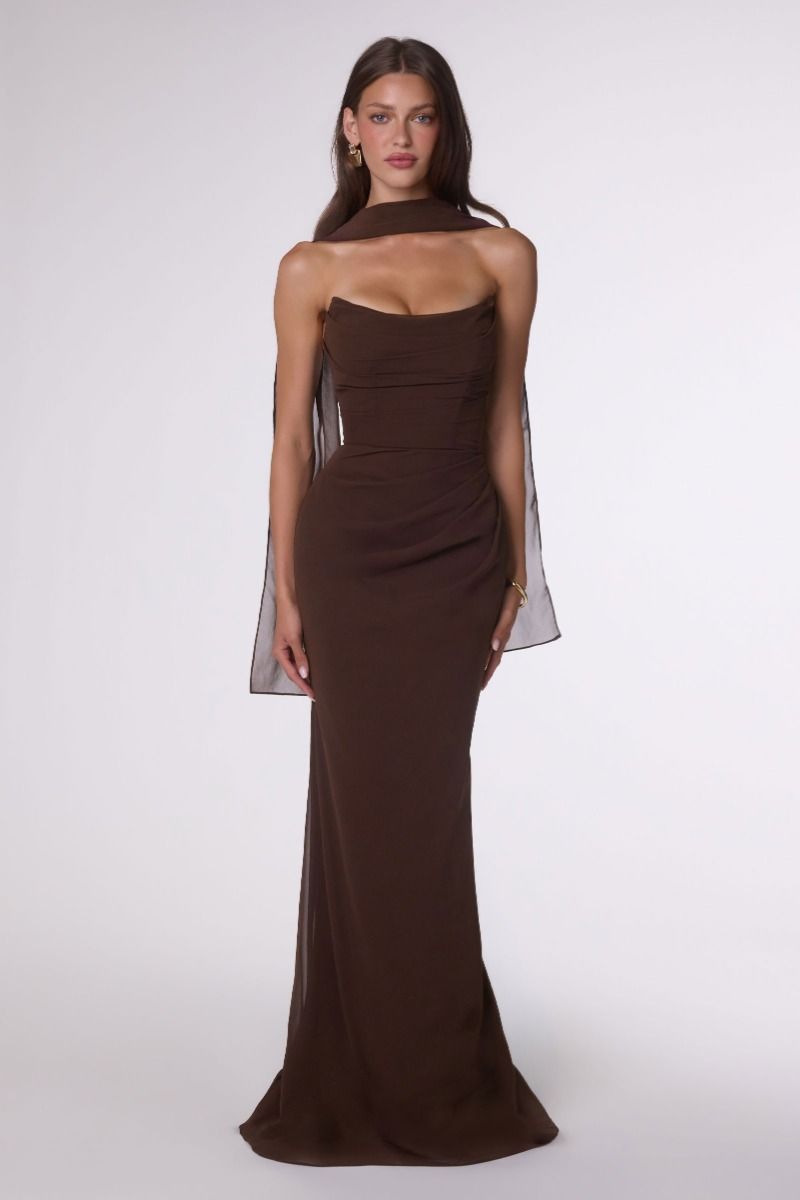 The Maeve Chiffon Fitted Long Strapless Dress by Ladivine T702