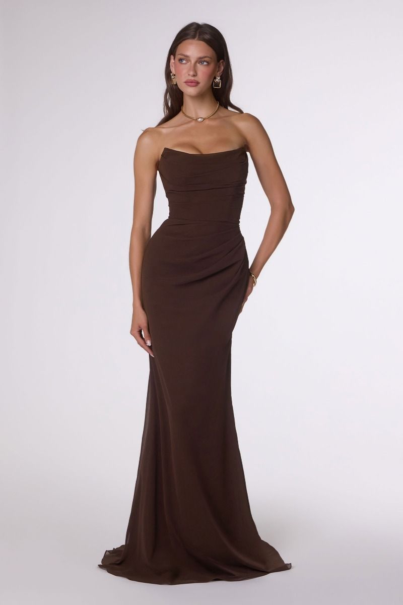 The Maeve Chiffon Fitted Long Strapless Dress by Ladivine T702