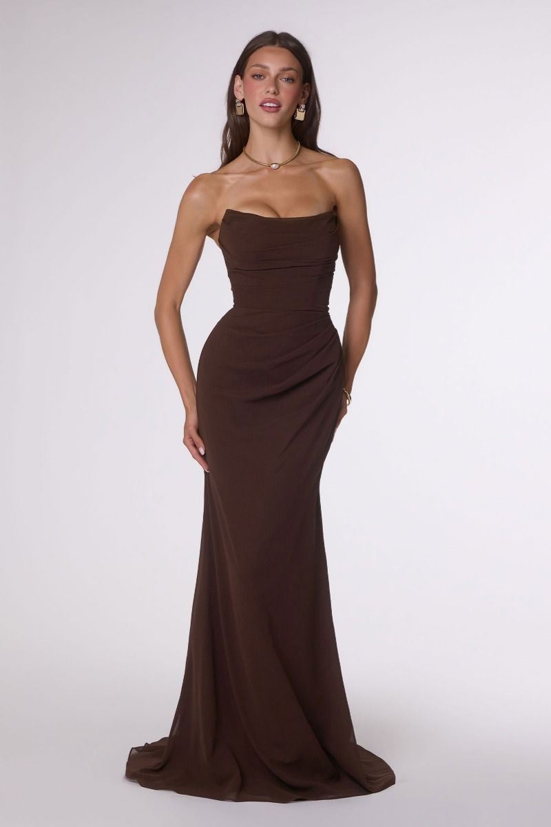 The Maeve Chiffon Fitted Long Strapless Dress by Ladivine T702