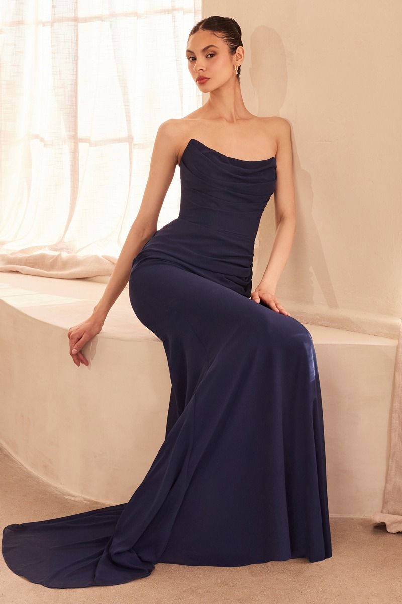 The Maeve Chiffon Fitted Long Strapless Dress by Ladivine T702