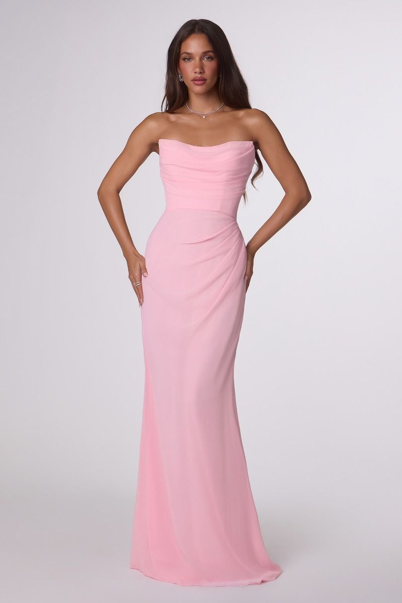 The Maeve Chiffon Fitted Long Strapless Dress by Ladivine T702
