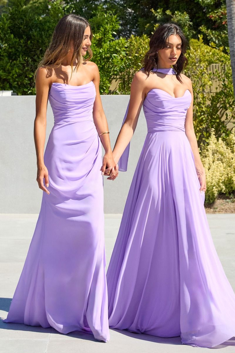 The Maeve Chiffon Fitted Long Strapless Dress by Ladivine T702