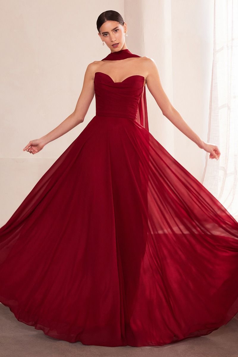 The Gwendolyn Chiffon Strapless A-line Gown by Ladivine T703