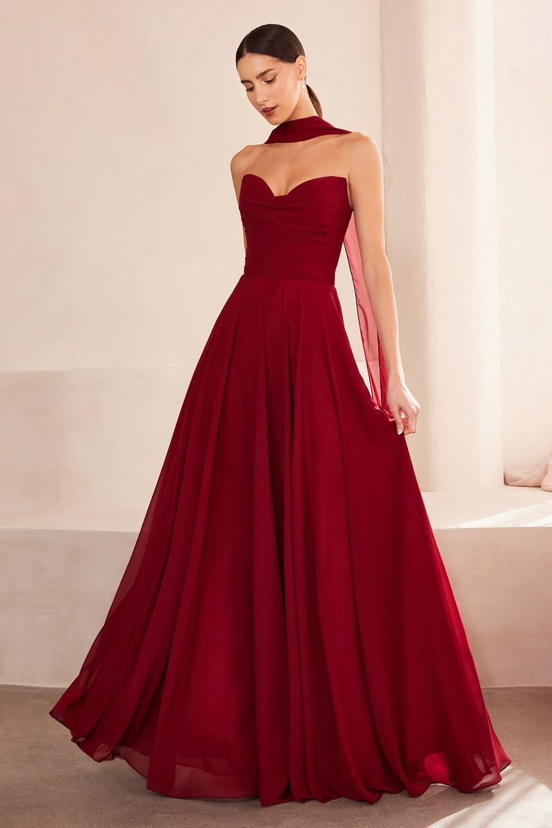 The Gwendolyn Chiffon Strapless A-line Gown by Ladivine T703