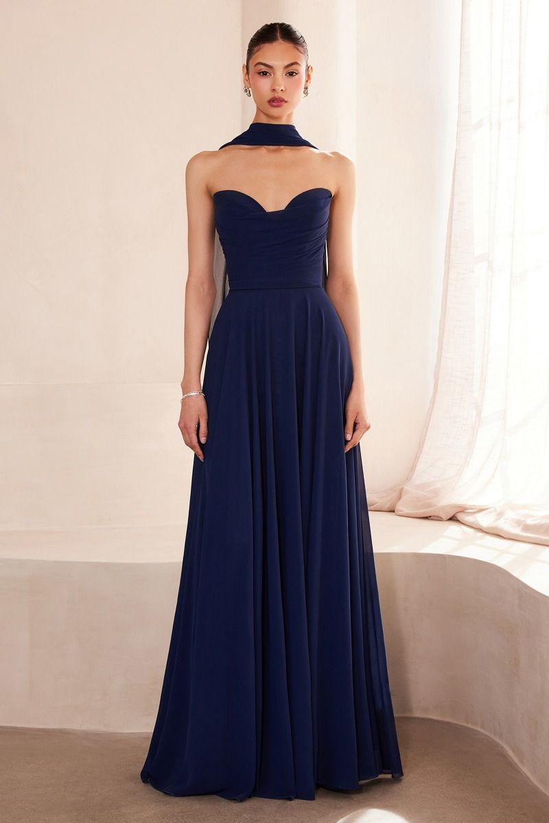 The Gwendolyn Chiffon Strapless A-line Gown by Ladivine T703