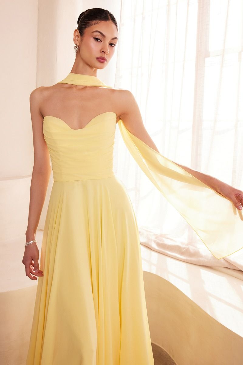 The Gwendolyn Chiffon Strapless A-line Gown by Ladivine T703